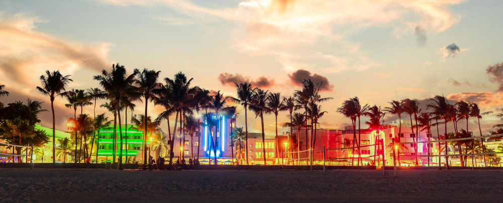 Ocean Drive at sunset in Miami Beach, Florida