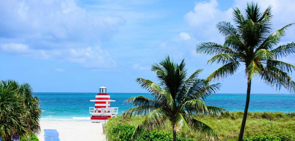 Miami Beach Lifeguard Tower Coastline with Atlantic Ocean Background